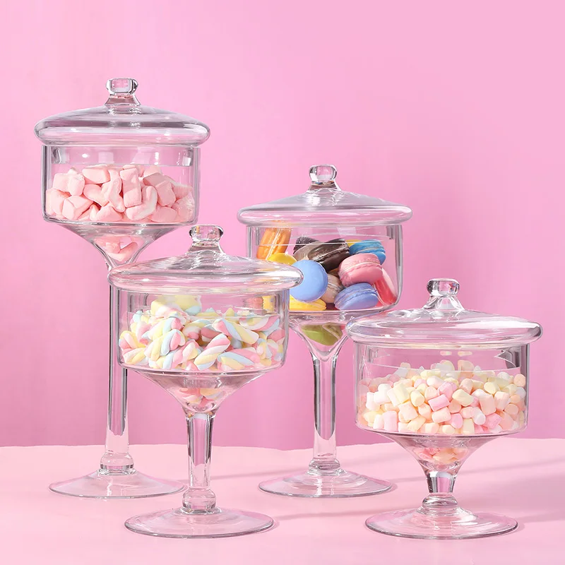 Home High Foot Glass Candy Jar Storage Kitchen Utensil Dust-proof Stand Dessert Jars Tea Caddy Boxes Bottles