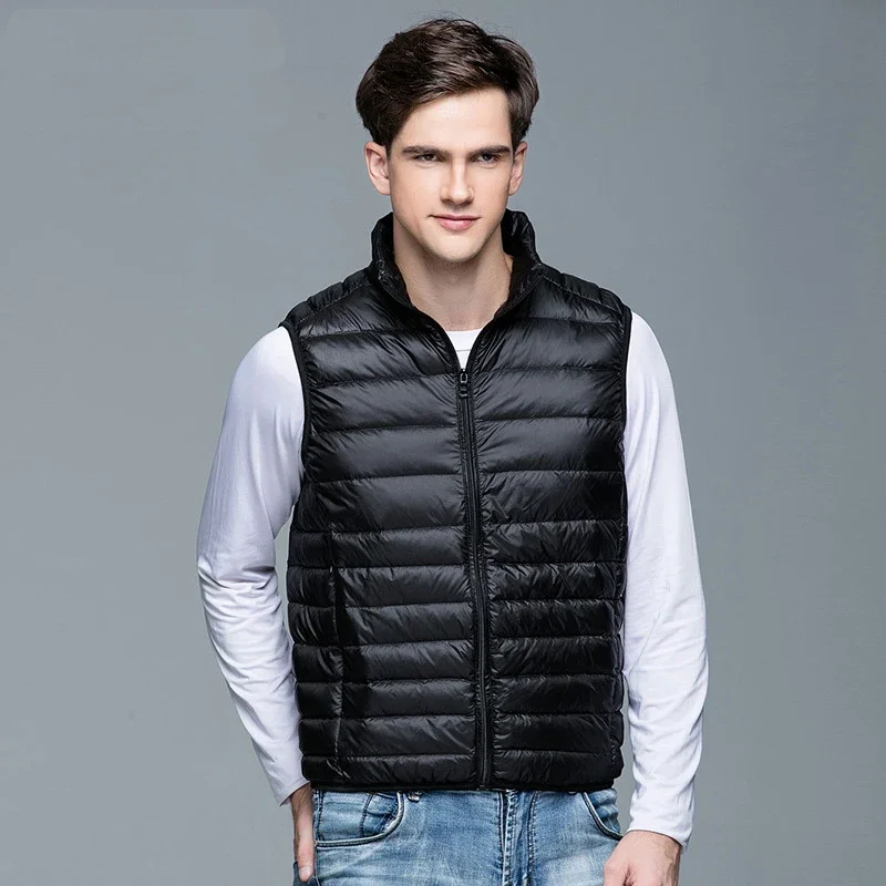 Nuevo abrigo de invierno para hombre, chaleco de plumón de pato blanco, chaqueta portátil ultraligera sin mangas, chaleco portátil para hombre, chaqueta 2024