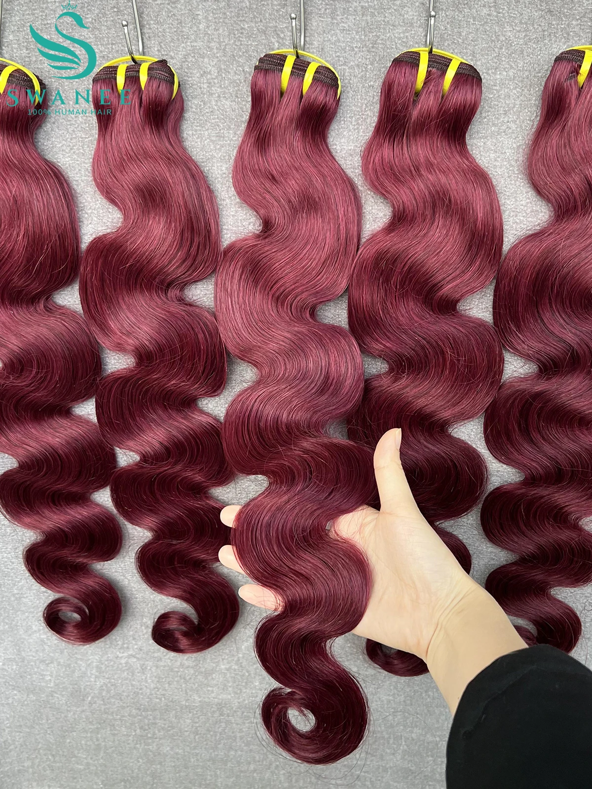 SWANEE Body Wave Human Hair Bundles Vietnamese Hair Weave Bundles Wine Red #99J 100% Human Hair Cosplay for Women Hair Extension