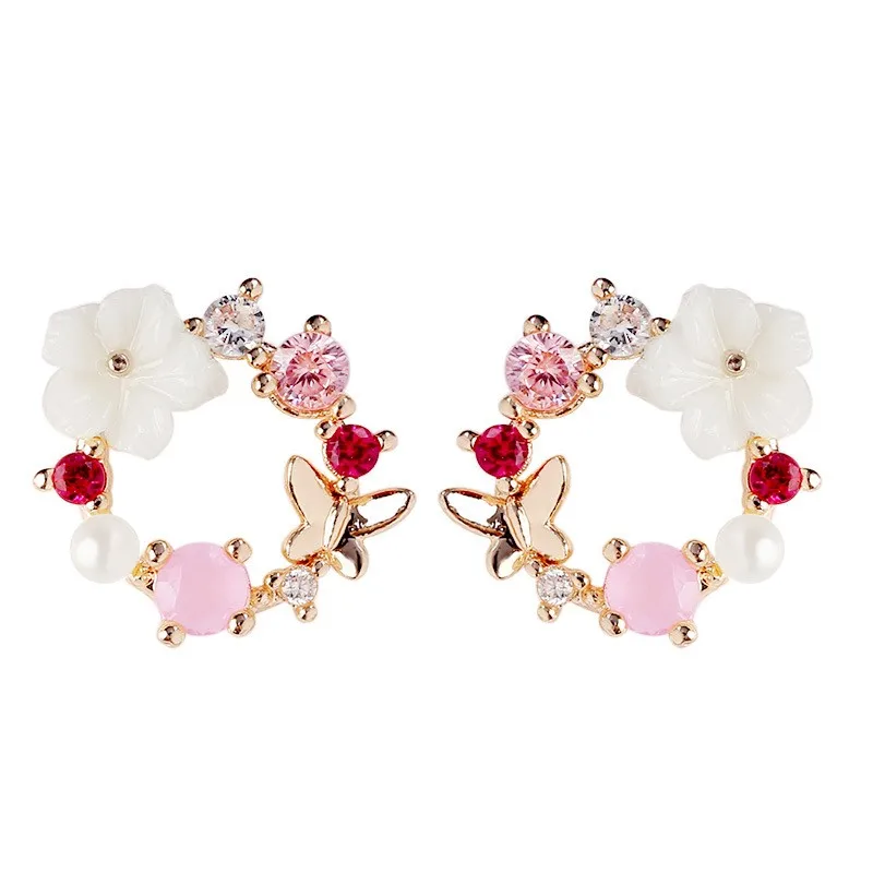 

Серьги-цветы с жемчугом и кристаллами в виде бабочек для женщин, ювелирные изделия, трендовые женские серьги в корейском стиле 2025 года