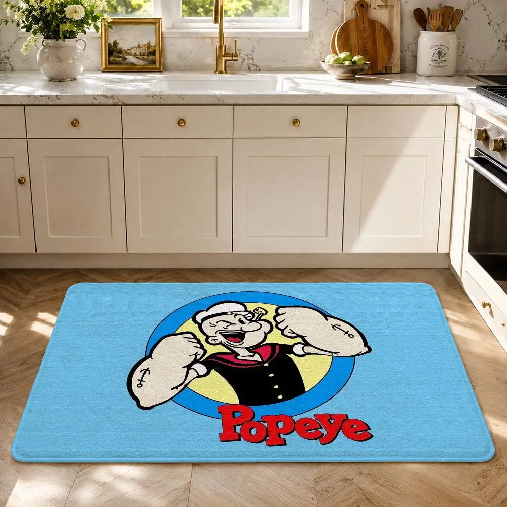 Anime P-Popeye the S-Sailor Floor Mat Soft Flannel Rug Non Slip Washable Quick Dry Mat for Bathroom Bedroom Kitchen Home Decor