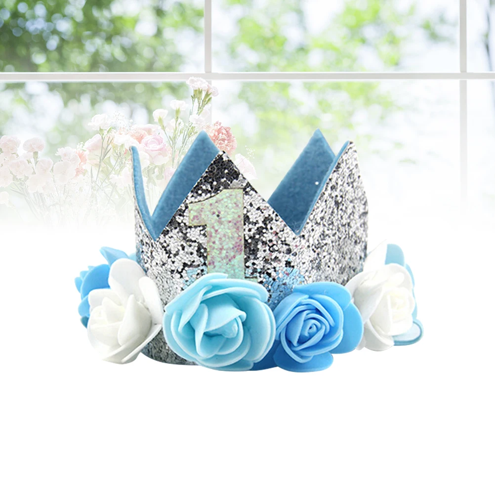 

Crown Hat for Baby Birthday Party Lightweight Soft Kids Headbands Blue Color Photo Shoot Elegant Design Headdress