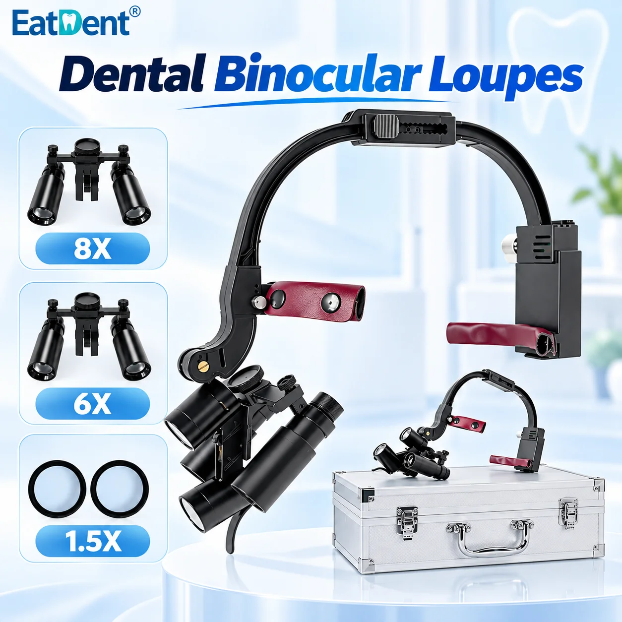 Dental Binocular Loupe 8X 6X 1.5X Magnification Binocular Loupe 5W LED Headlight Dentisit Surgical Equipment Dentistry Magnifier