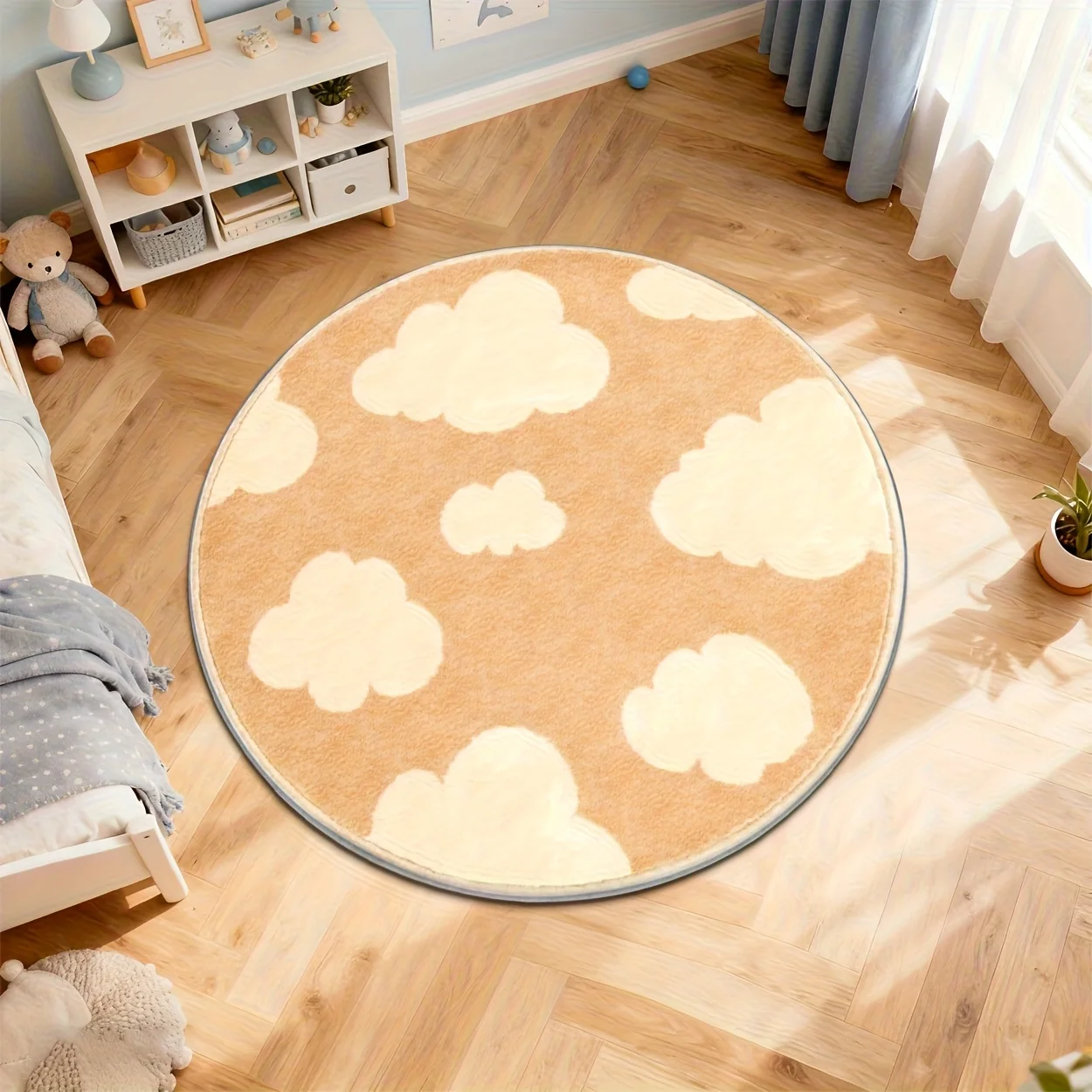 Decorative Fluffy Round Cloud Area Rug for Nursery Room Living Room Soft Carpet Mat Kids Bedroom Home Decor