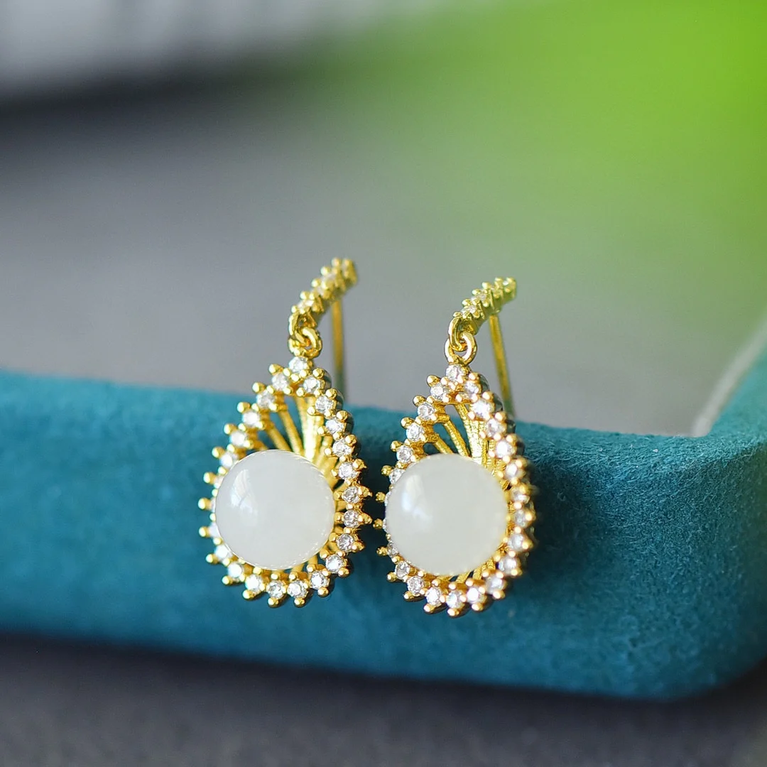 

Natural, fashion, inlay, Hotan Jade, white, earrings, pendants