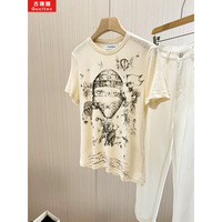 Deep South Cotton Linen Short Sleeves T-Shirt Women's Comfortable Breathable Summer Versatile Butterfly Heat Balloon Printing