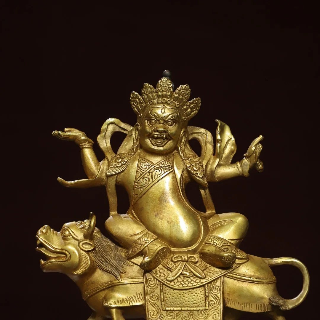 Tibetan Tantric Bronze Gilded [Black God of Wealth] Buddha Statue Size: Height 21 cm, Width 20 cm, Thickness 4 cm, Weight 1.2 kg