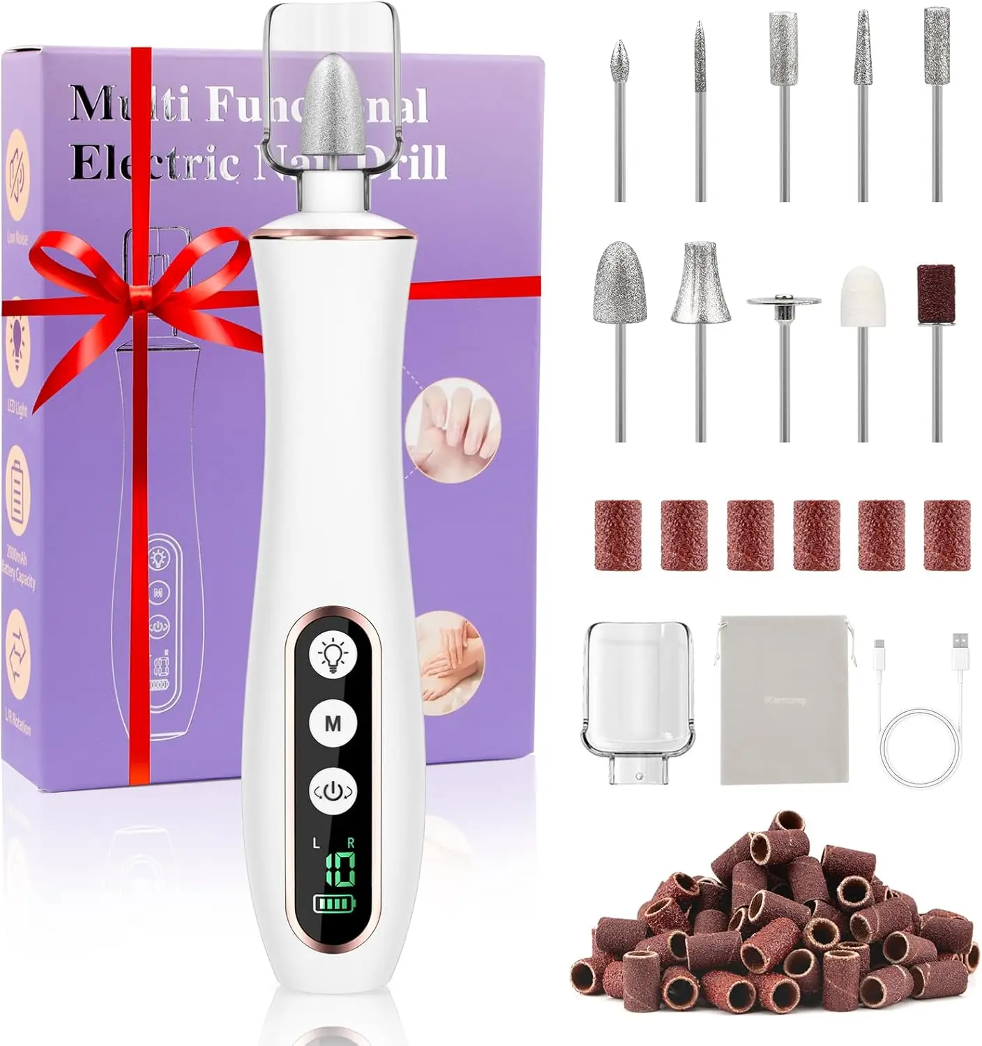 Professionele manicure-pedicureset, draadloze elektrische nagelvijlset, 10-snelheden draagbaar oplaadbaar pedicuregereedschap voor voeten