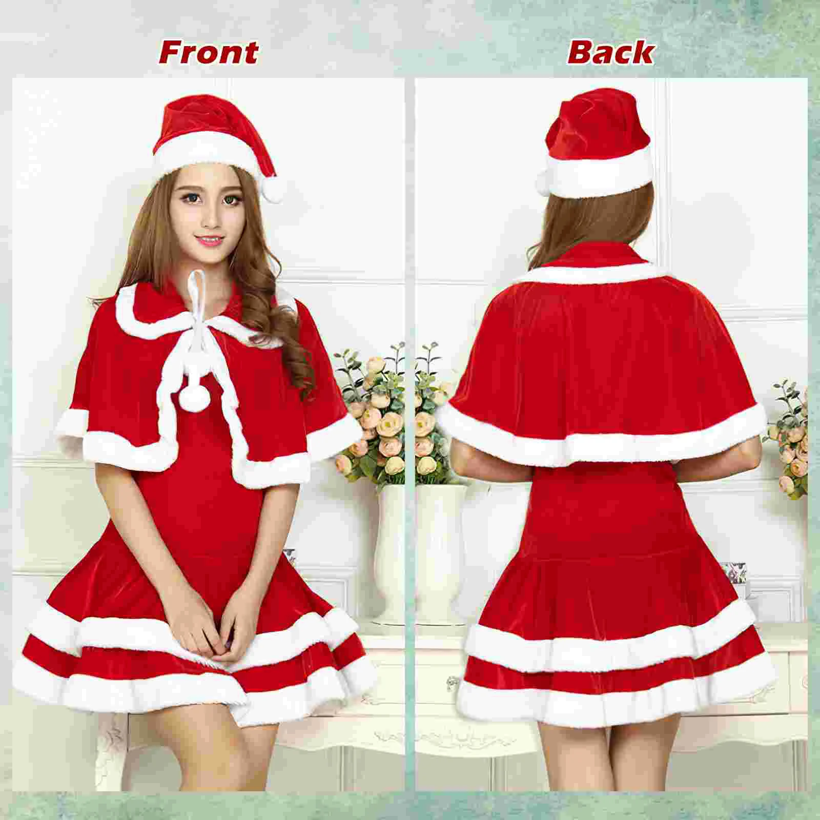 Christmas Santa Shawl Short Cape Winter Warm Cosplay Party Costume for Girls Women (Free Size) Christmas Short Shawl