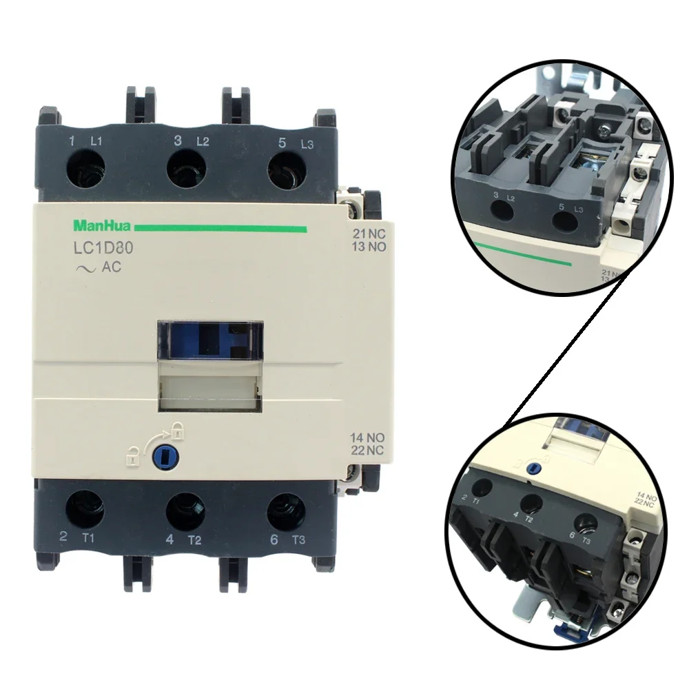 ManHua Din Rail Mounted LC1-D80 Contactor Electrical Industrial AC Contactor 50Hz 220/230V 80A