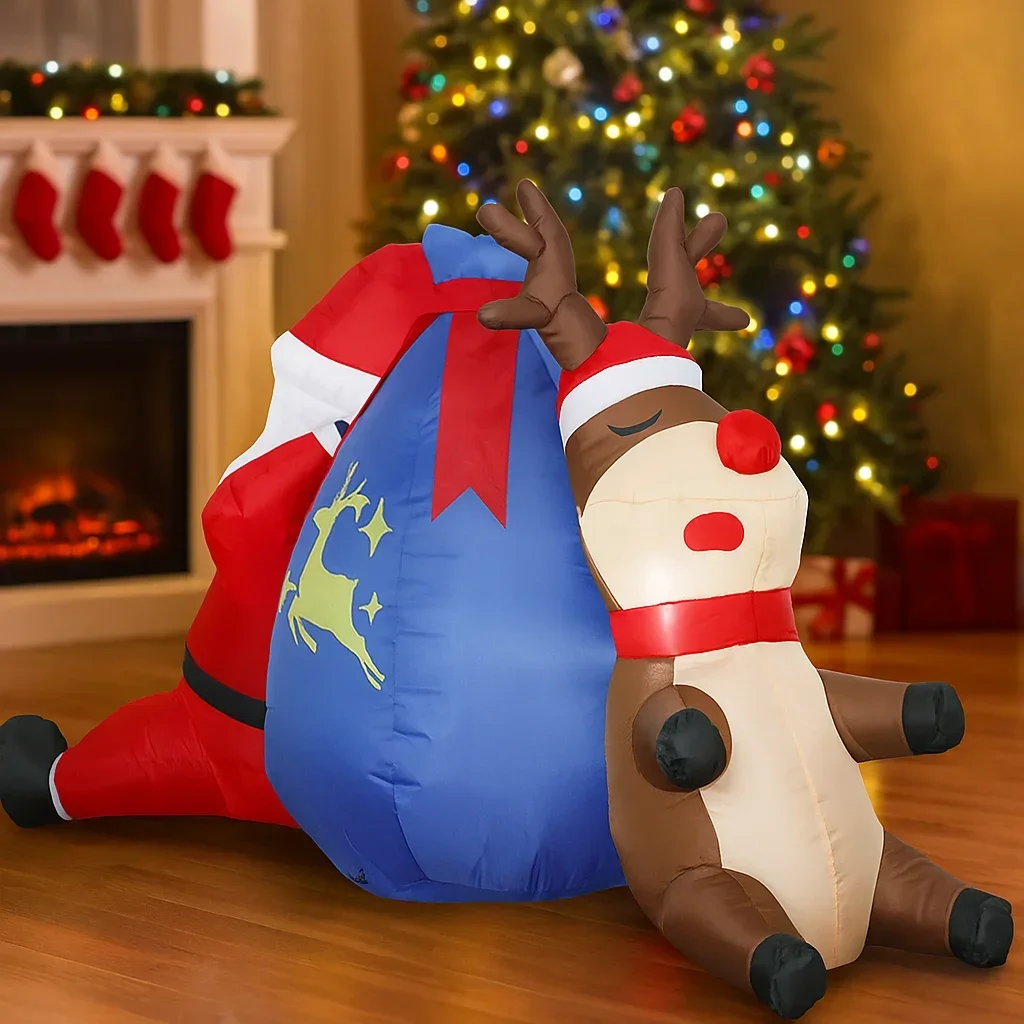 7.87FT لعبة قابلة للنفخ سانتا كلوز الرنة شنطة هدايا مع أضواء LED هدية احتفالية عيد الميلاد الديكور لمستلزمات الفناء زخرفة المنزل