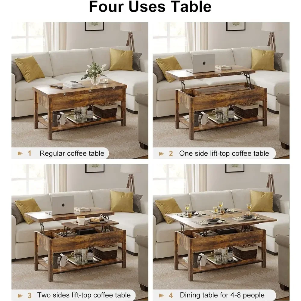 Furniture 4-in-1 Multi-Function Convertible Coffee Table With Storage Rustic Brown Dining Tables Living Room Chairs Furnitures