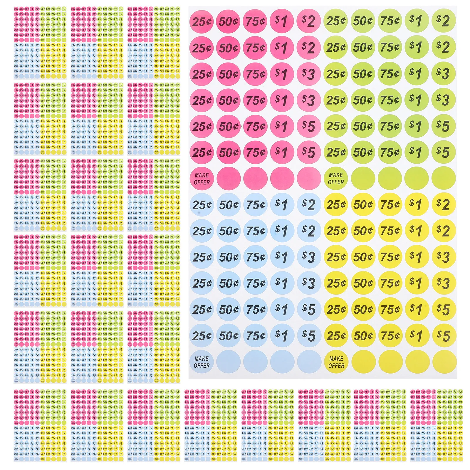 

25 листов круглых ценников-наклеек: яркие, привлекательные этикетки для маркировки товаров в магазинах, супермаркетах, торговых центрах