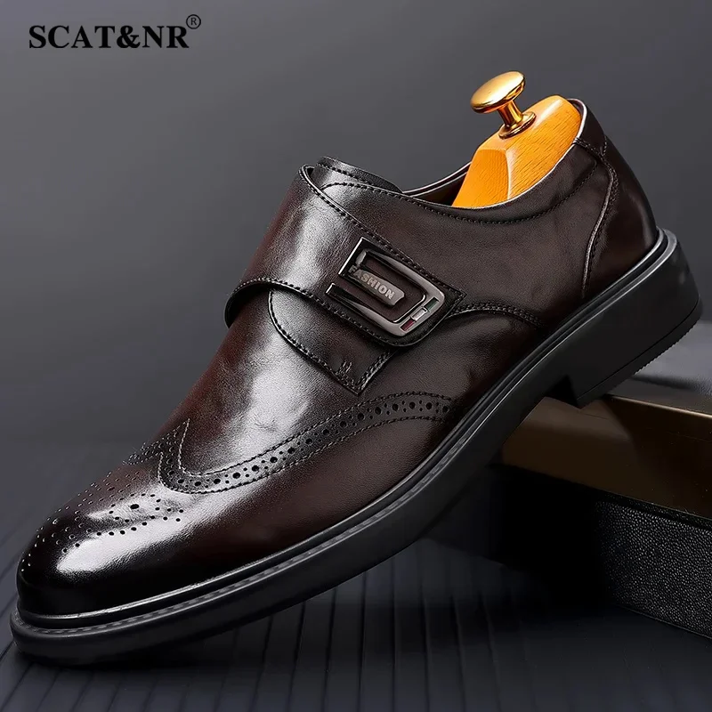 Spring new luxury men's leather shoes black coffee carved block shoes dress men's casual shoes wedding loafers men shoes work