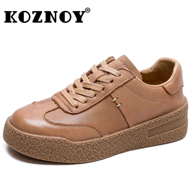 Koznoy 4cm cuero genuino de vaca señoras cómodas chica Preppy Mary Jane primavera otoño plataforma moda zapatillas gruesas zapatos vulcanizados