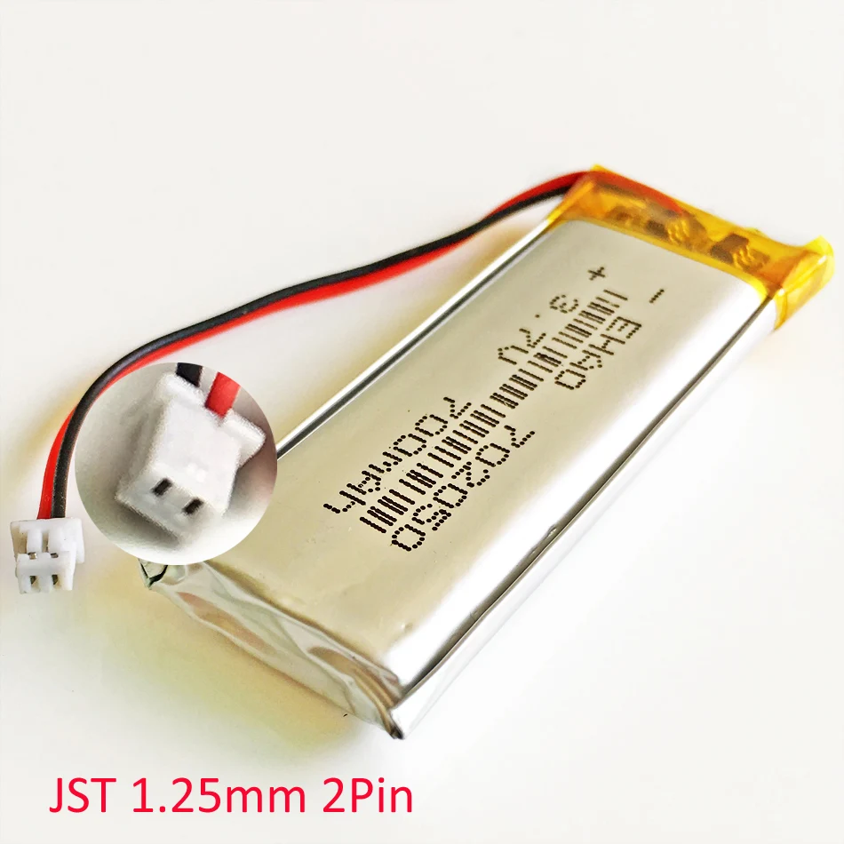 3.7V 700mAh 702050 Lithium Polymer LiPo Rechargeable Battery JST 1.25mm 2Pin Plug For Mp3 Headphone DVD E-book Bluetooth Camera