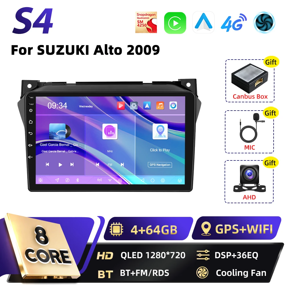 Podofo Carplay Android Android Auto Autoradio Voor SUZUKI Alto 2009 Qualcomm Snapdragon BT GPS DSP WIFI FM RDS 2DIN Autoradio