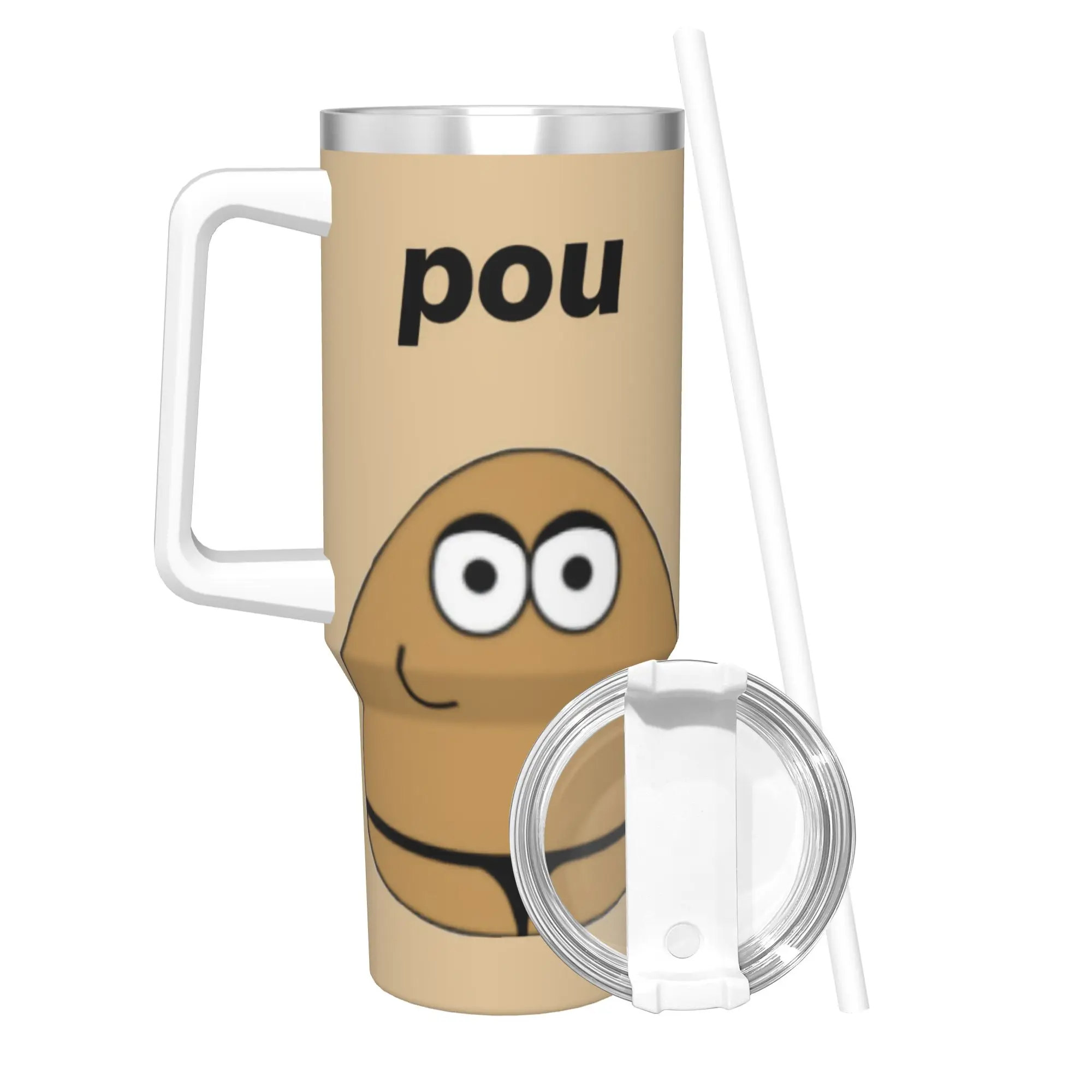My Pet Alien Pou Tumbler With Straw  Stainless Steel Tumblers Cup Double Wall Vacuum Insulated for Cold Or Hot 40oz