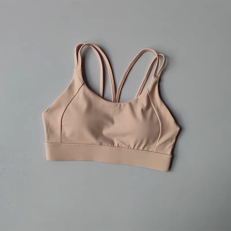 Einfarbiger, weicher Fitness-BH mit überkreuzten Trägern für Damen, Yoga-Top, stoßfestes Sport-Oberteil mit Polster, Push-Up, verstellbarer Sport-BH. – Detail 9