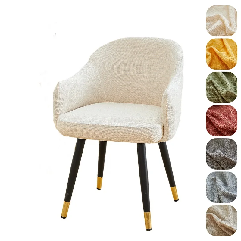 1pc Stretch Curved Back Dining Chair Cover Chenille Elastic Arc Seat Covers Washable Anti-dirty Stool Slipcover for Home Decor