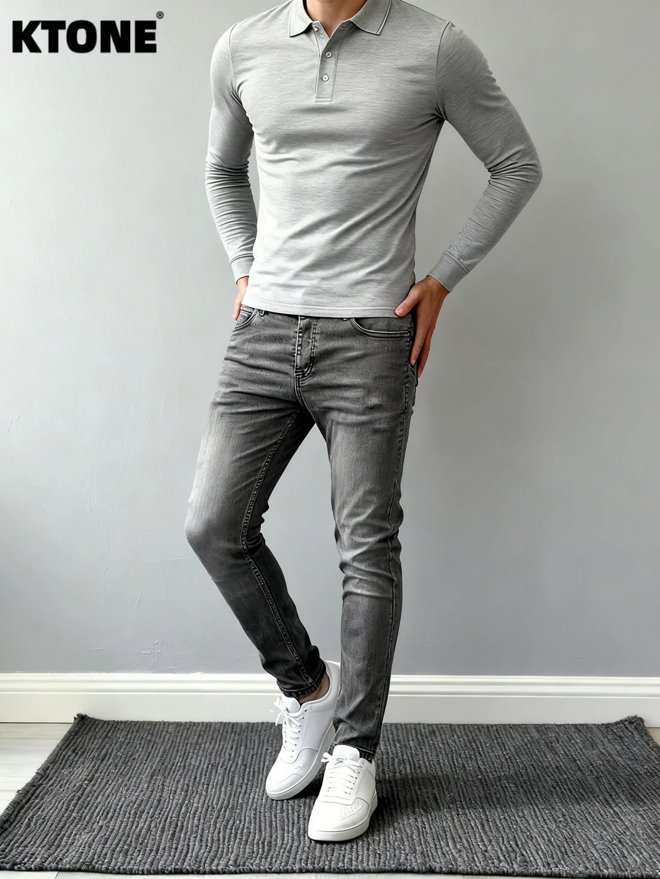 

Contemporary Gray Men's Slim Jeans For Man Original Y2K Drip Daily Denim Pants No accessories or belts included