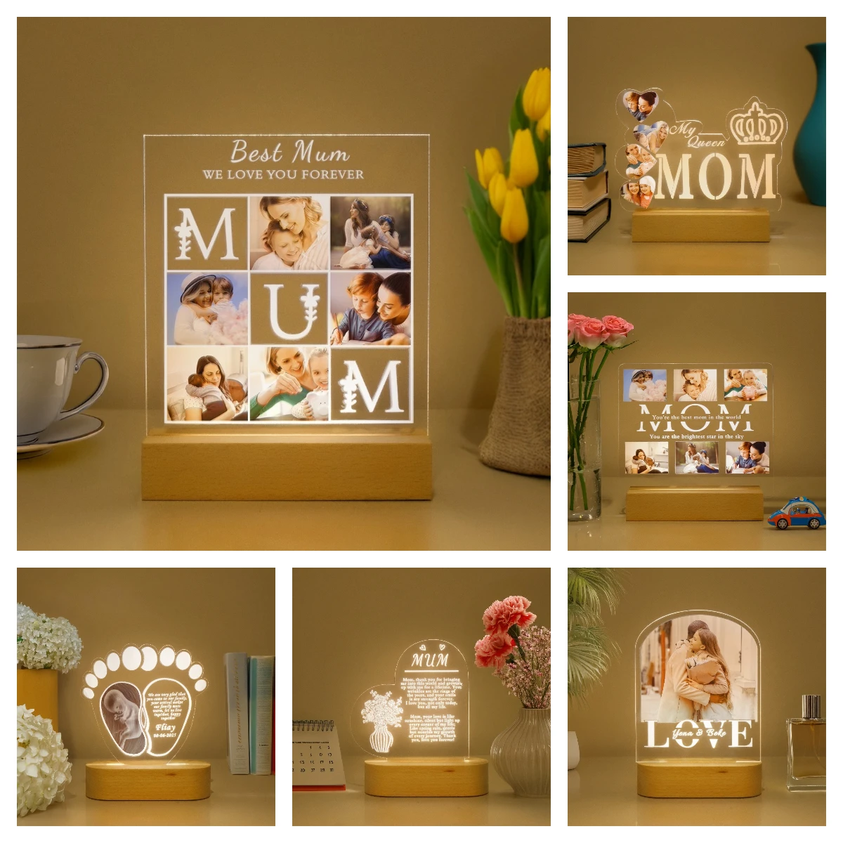 

Персонализированная акриловая светодиодная лампа по индивидуальному заказу, ночник для мамы, папы, любви, семьи, свадьбы, дня рождения, Рождественский подарок, домашний декор