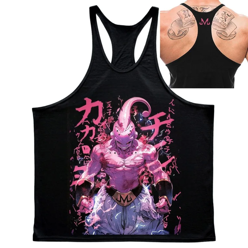 ドラゴンボールメンズタンクトップ日本アニメ魔人ブウプリント夏男性服綿通気性スポーツウェアバスケットボールジャージ