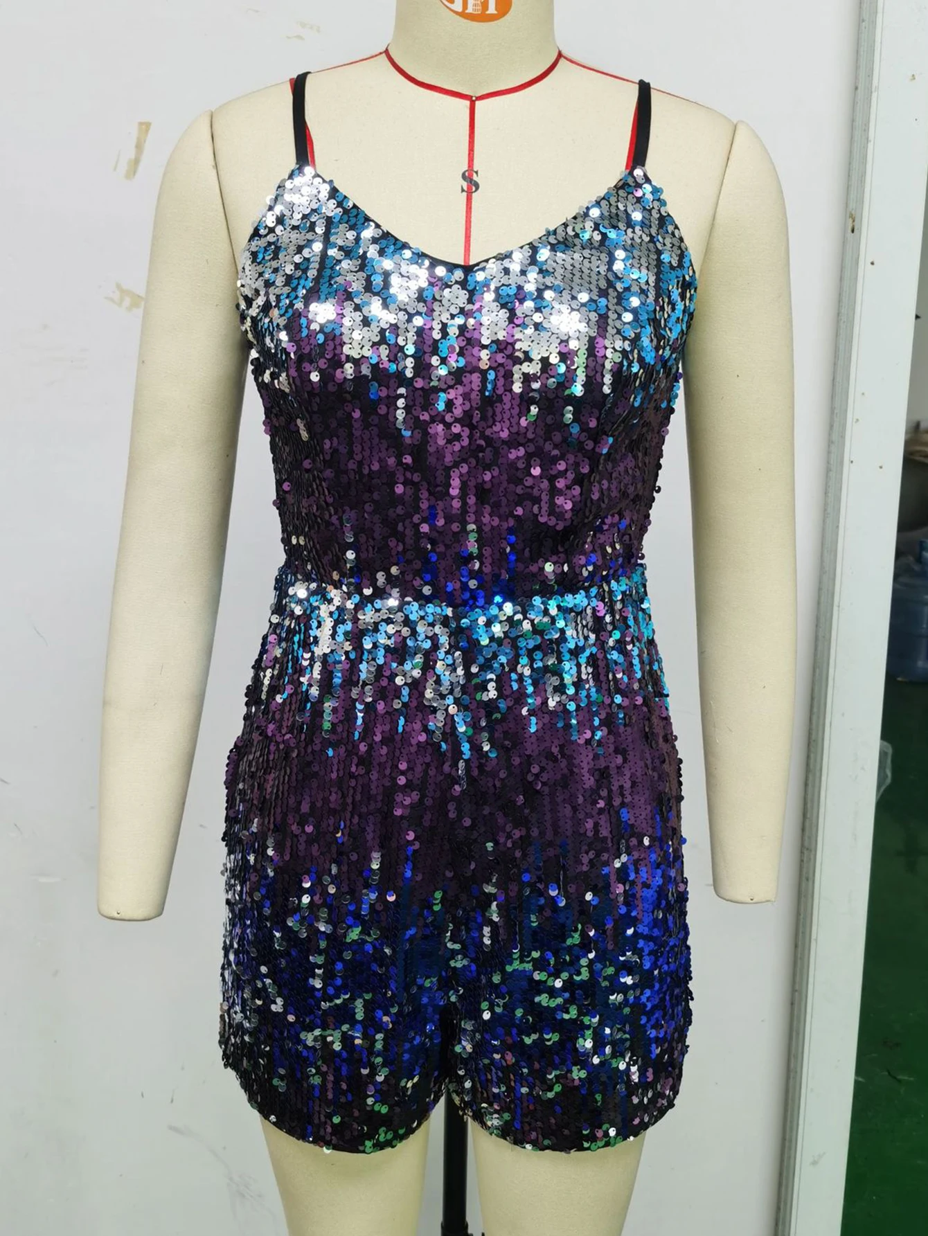 Combinaison Sexy dos nu à paillettes pour femmes, barboteuse une pièce, vêtements pour femmes, pantalon droit, tenue de soirée en club, moulante, été