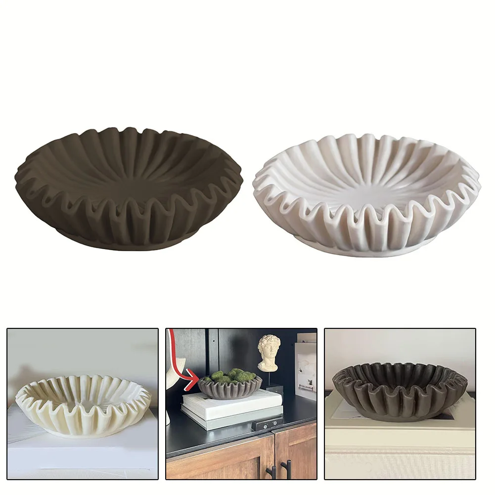 1pcs Decorative Bowl Fluted Ruffle Scalloped Bowl Resin Flower Bowl Desktop Sculpture Accent Bookshelf Decor Bowl 6inchx2inch