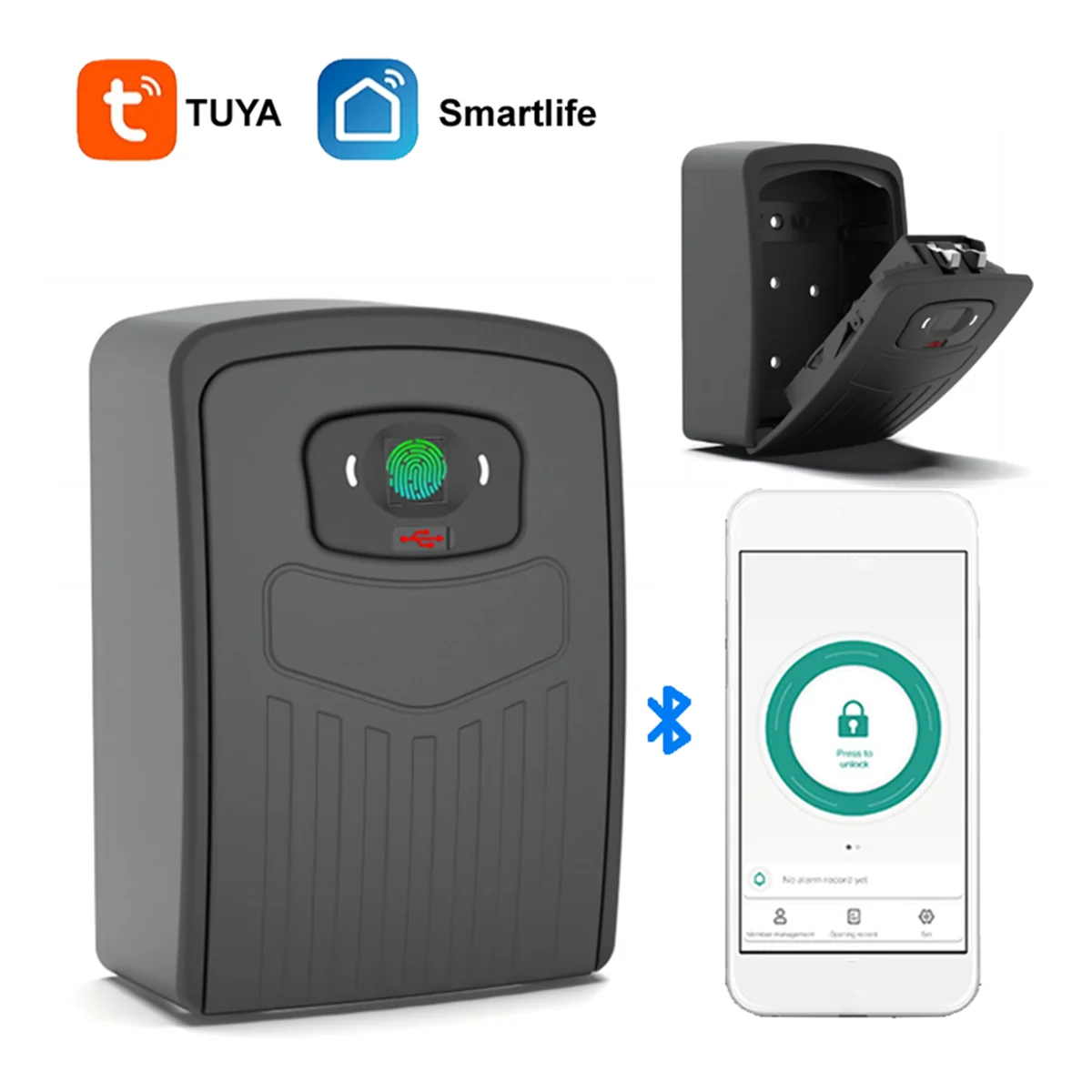 TUYA Smart Key Box Bluetooth Storage Lock Box Smart Life App Wall Mount Security Anti-Theft Lockbox-Fingerprint