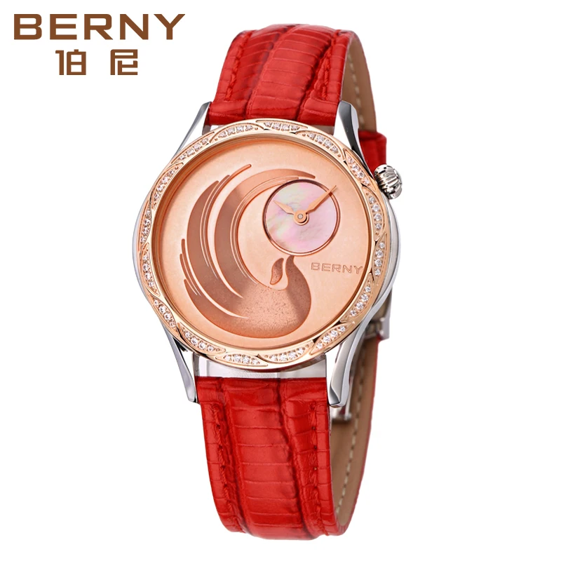 BERNY Japan Miyota Phoenix Clock Top Brand Luxury Diamond Watch Women Fashion Wristwatch Leather Strap Waterproof Watch Ladies