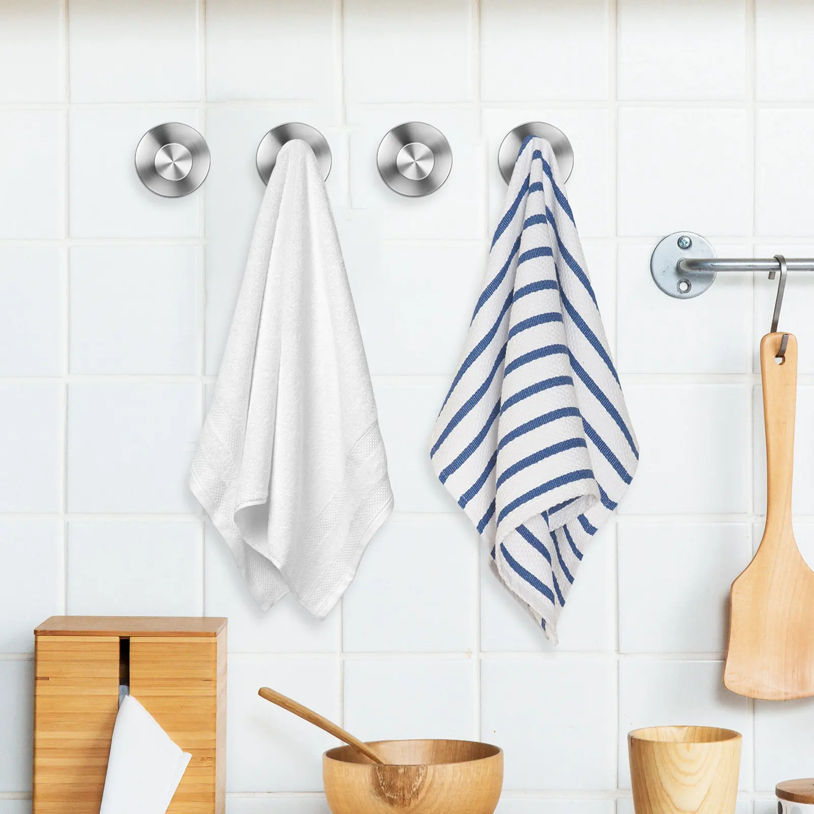 4Pcs Stainless Steel Suction Cup Hooks Heavy Duty No Drill Bathroom Towel Robe Shower Hooks Organizer for Glass and Tile view 5
