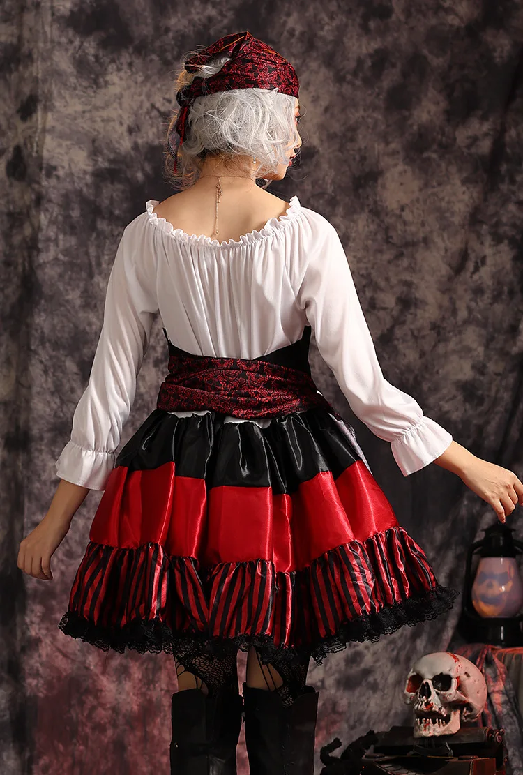 Costumes d'Halloween en Dentelle à Rayures Rouges pour Femme, Déguisement de Pirates, Carnaval, Boîte de Nuit, Robe de Navigateur, Tenue de Sauna