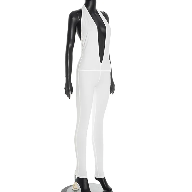 DSMTRC Sleeveless Deep V-Neck Summer Trend Midnight Club Backless Sexy Jumpsuit For Women Workout Activity Fitness Thin Overalls