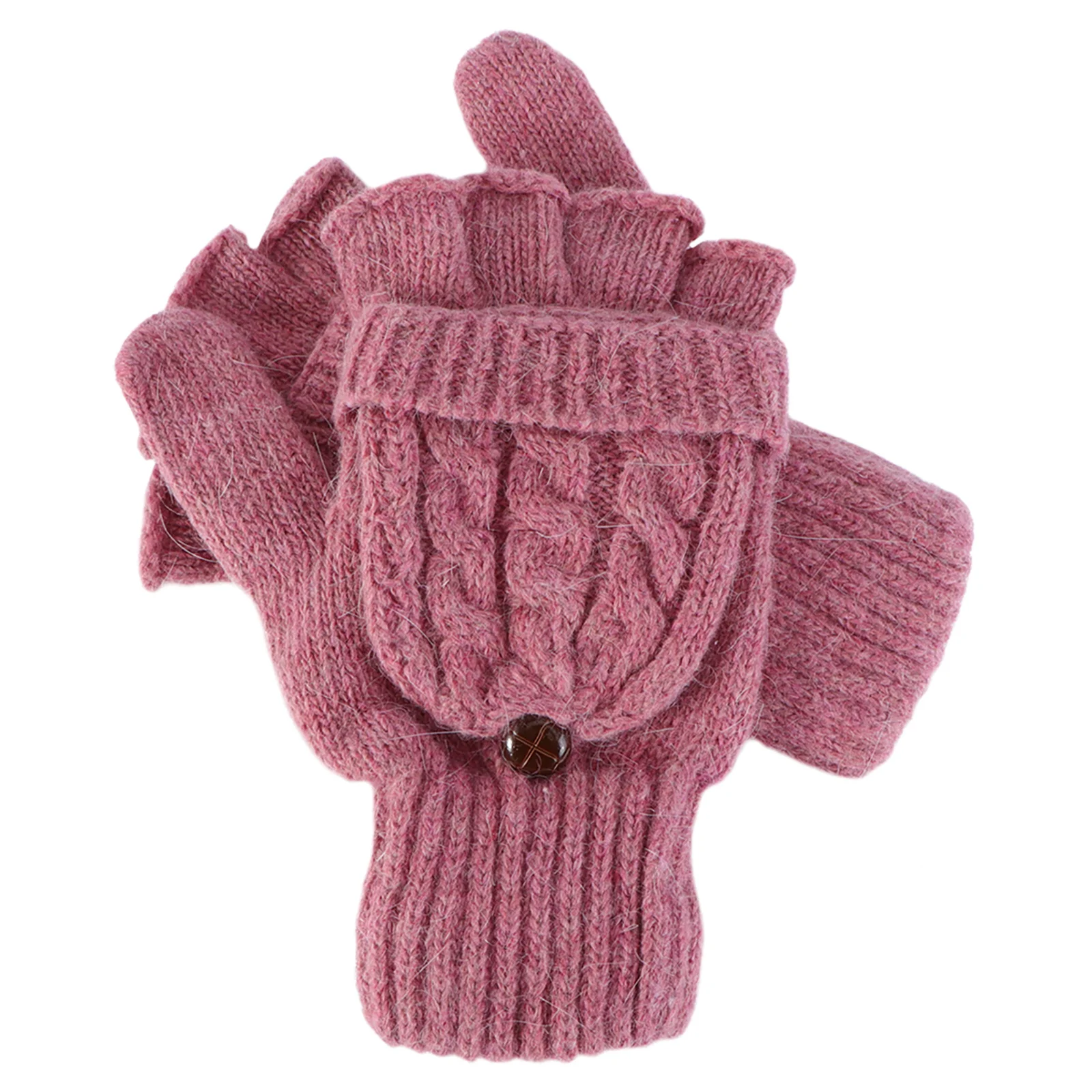 Women Winter Warm Wool Knitted Semi Finger Gloves Convertible Mitten Cover Fingerless Gloves Winter Lightweight Portable Carry