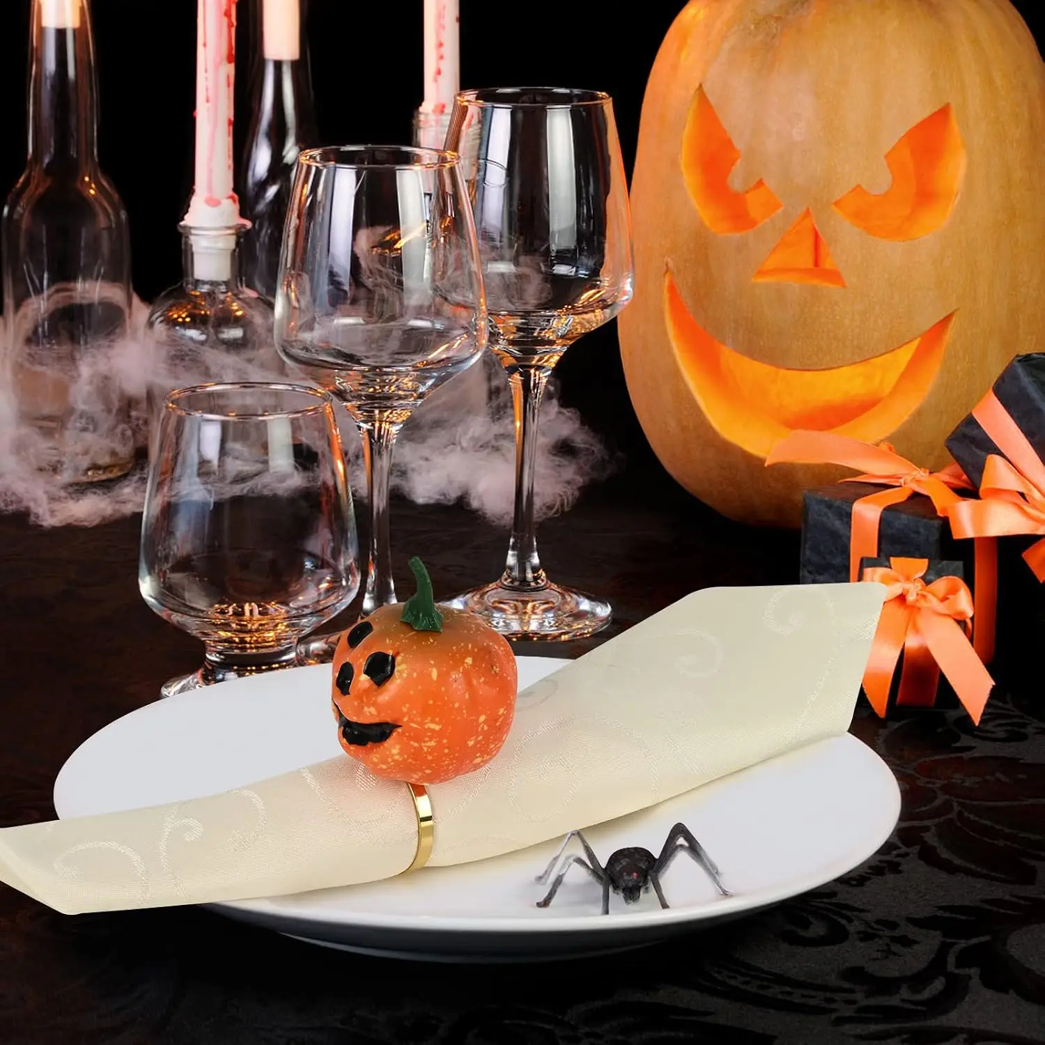 Halloween 6PCS Spider Web Napkin Rings Metal Holders Spooky Table Serviette Buckles Party Dinners Decor Set Gift