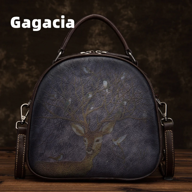 GAGACIA New Deer Pattern borsa da donna a tracolla retrò in vera pelle borsa in stile cinese borsa a tracolla Versatile in pelle bovina di lusso