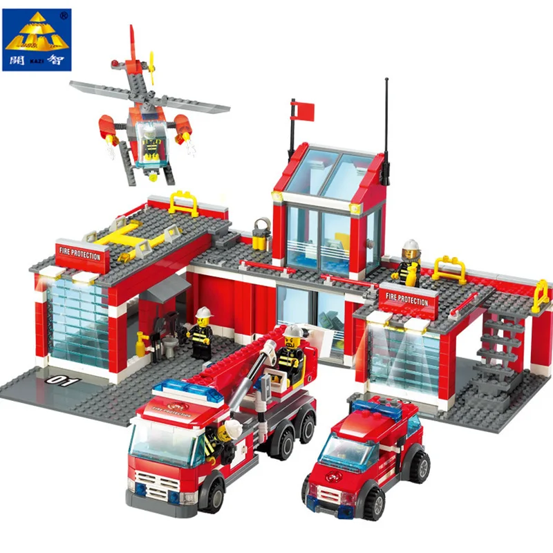 

600 шт. Fire: Fire Station 8051, набор строительных блоков серии City 7945, сборка кирпичей для детей