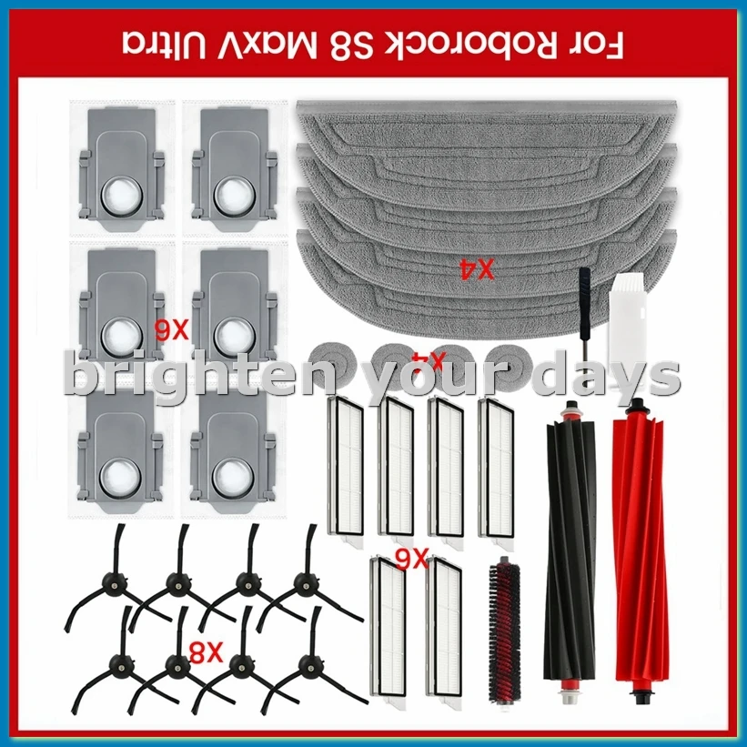

Accessories Kit for S8 MaxV Ultra,Main Side Brushes Hepa Filter Mop Pads Dust Bags Replacement Parts-A63M