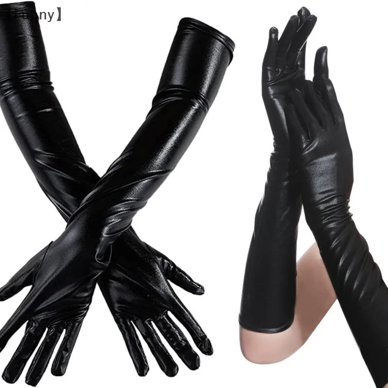 [مضحك] طويل براءات الاختراع والجلود تأثيري القوطية نمط ملهى ليلي أداء قفازات هالوين زي اكسسوارات قفازات ضيقة مثير