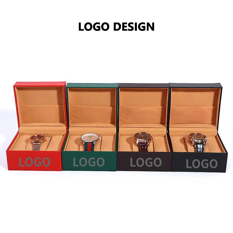 Free Customized Logo Pu Flip Single Watch Case Packing Box Jewelry Storage Watch Organizer Boxes Large Volume Wholesale Price