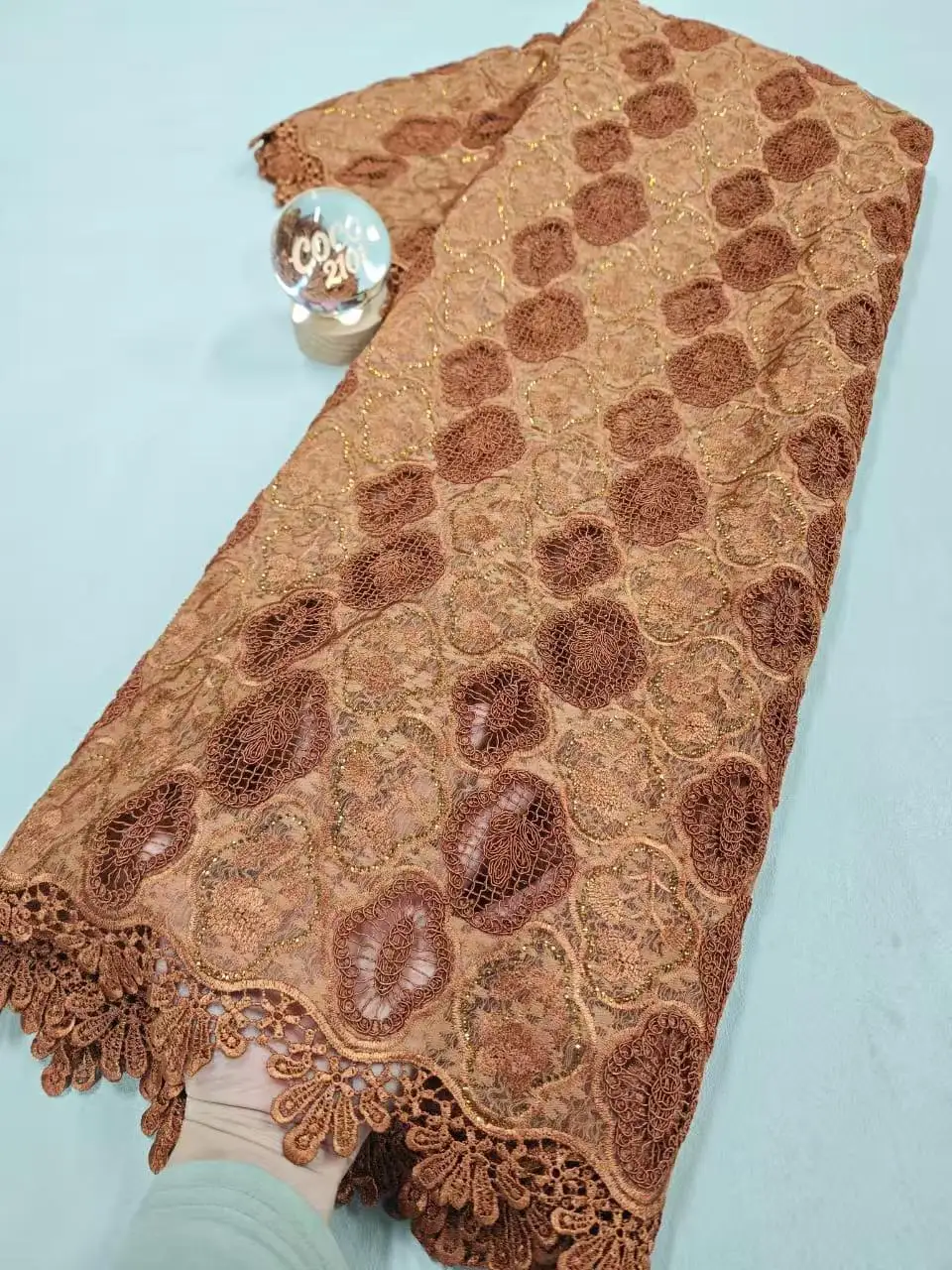 

2026 High-Quality Africa Nigerian Sequins Cotton Embroidery Lace Fabric Tulle for Luxury Wedding Party/Prom Dress Chiffon 5Yards