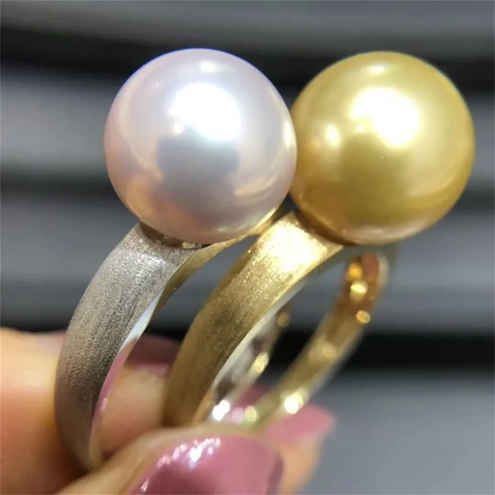 

DIY Pearl Ring Accessories S925 Silver Ring Empty Holder Jade K Gold Brushed Ring Setting Fit 9-11mm Round Beads Z139