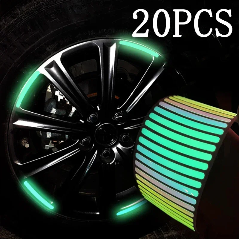 

20/40/80Pcs Colorful Laser Reflective Strips Car Motorcycle Wheel Hub Sticker Decal Night Driving Safety Luminous Decal Stickers
