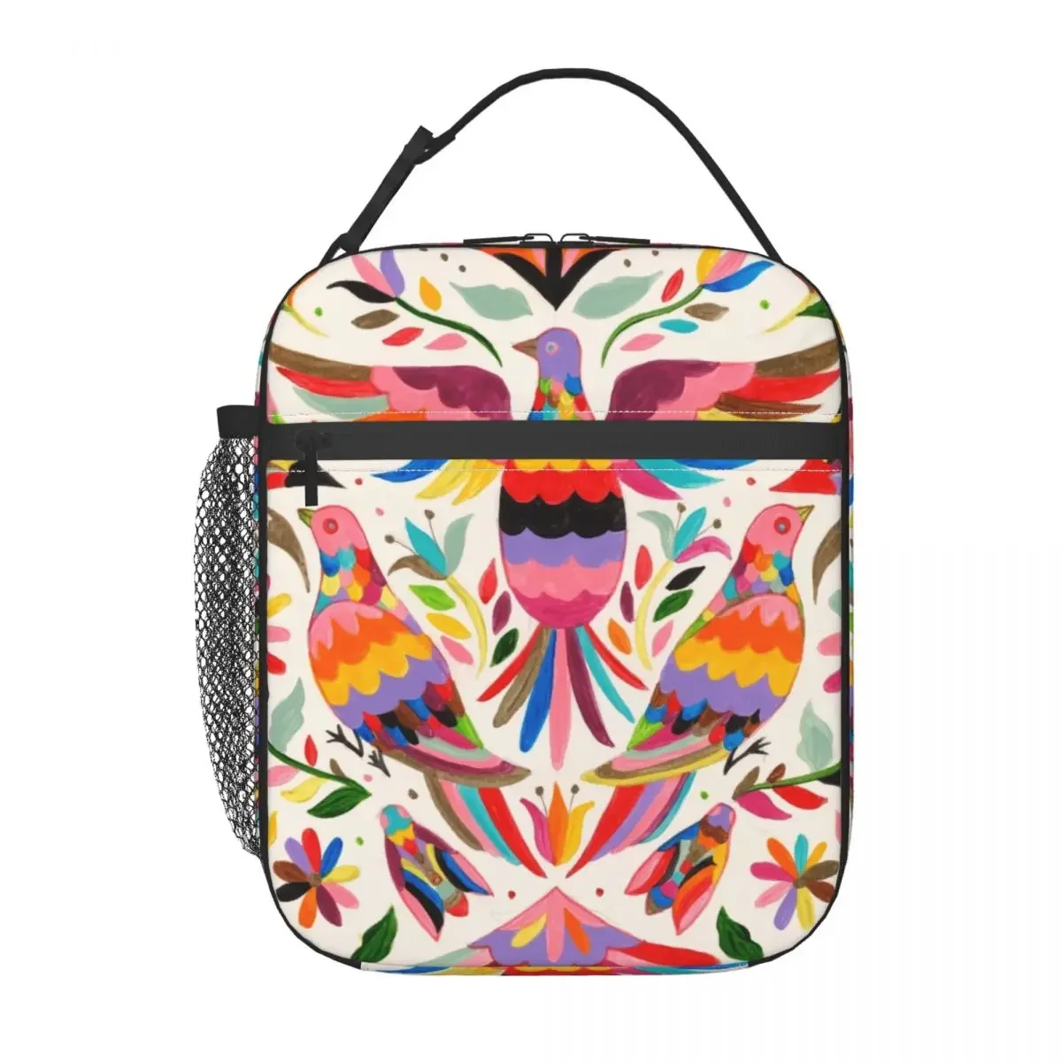 Mexican Otomi Birds Texture Thermal Insulated Lunch Bags Women Folk Floral Art Resuable Lunch Tote Travel Multifunction Food Box