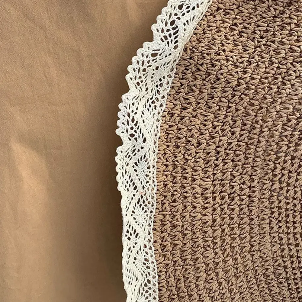 

Large Edge French-style Straw Hat Wide Brim Hollow Out Weave Beach Bucket Hat UV Protection Foldable Summer Lace Sun Hat