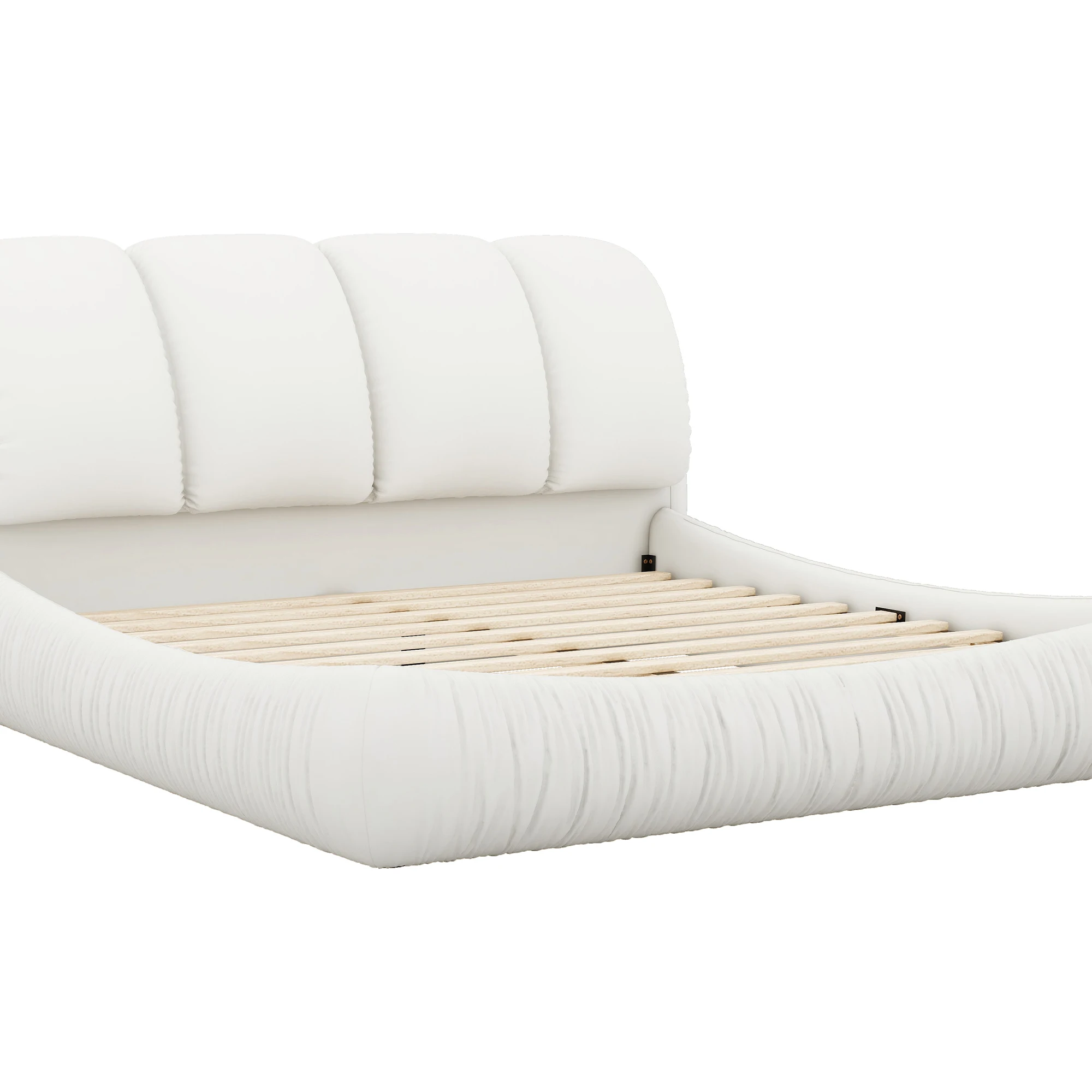 Queen Size Luxury Upholstered Bed With Thick Headboard, Leather, White  94.50x67.70x40.20 in.