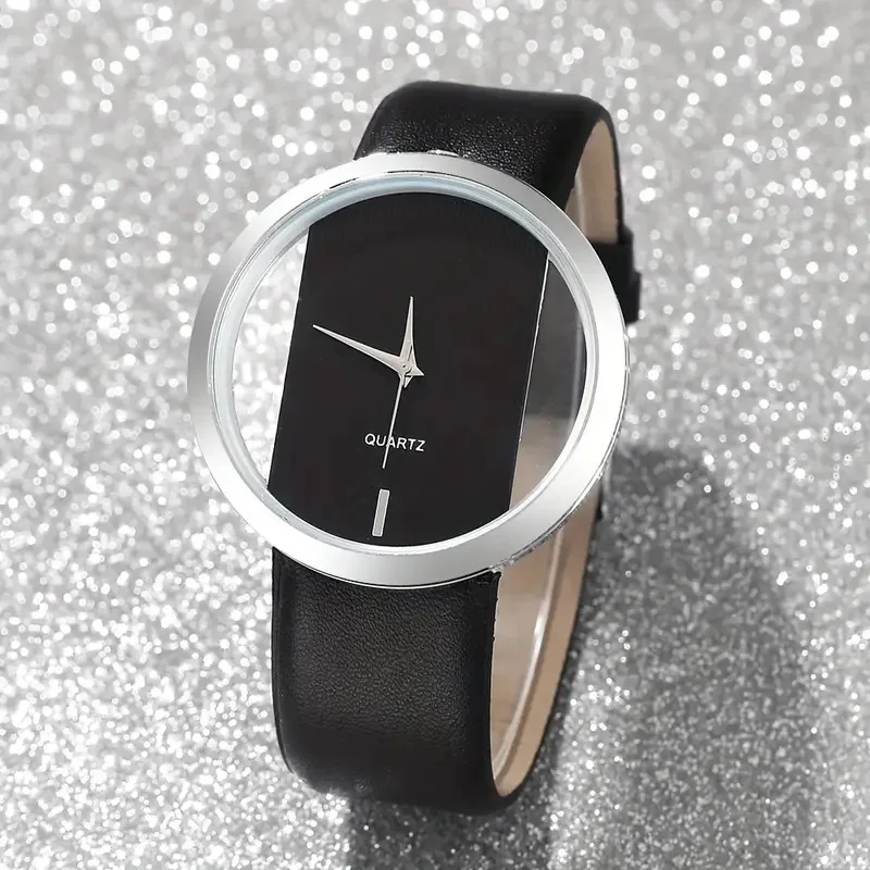 

Мужские прозрачные часы-скелетоны, парные кварцевые наручные часы с полым циферблатом, кожаный ремешок, унисекс, минималистичные часы