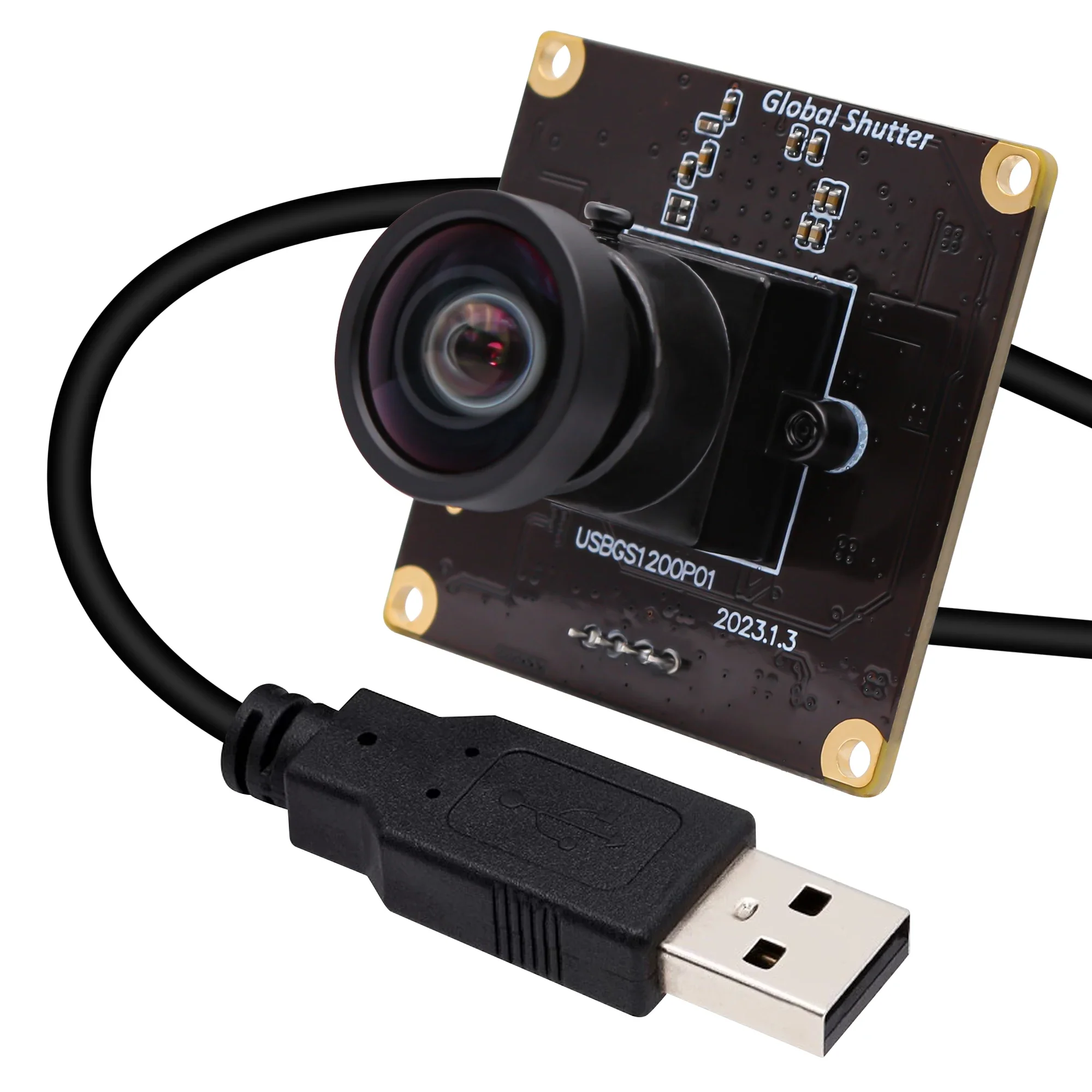 ELP 1200P Global Shutter Wide Angle USB Camera Module 1080P 90fps High Speed Webcam with No Distortion Lens for PC,Pi,Latop