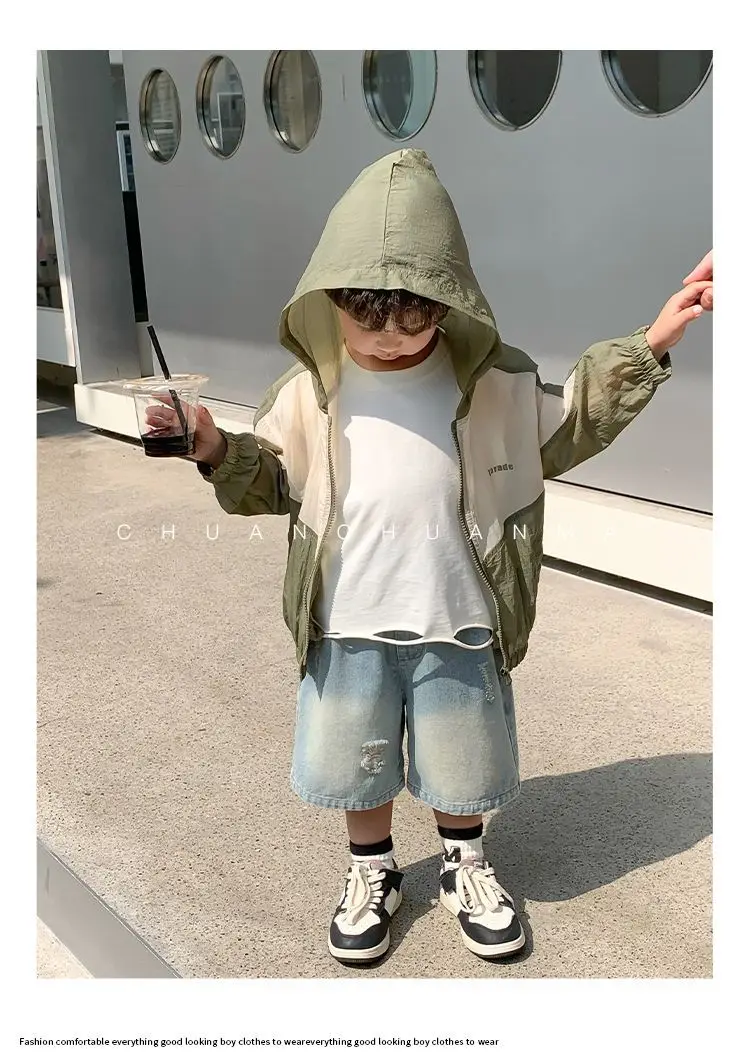 2025 الصيف الملابس في الهواء الطلق للأطفال وسيم صبي 1-10 Y الاطفال معطف مقنع طويلة الأكمام الرضع الفتيان واقية من الشمس سترة الاطفال القمم #4